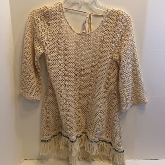 YA Los Angeles Boho crochet top small blue trim - Picture 1 of 3